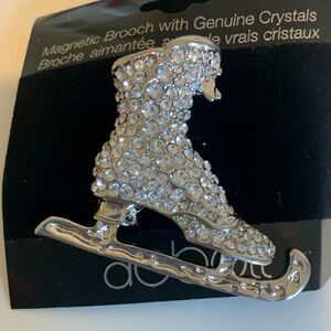 Skate Brooch Rhinestone Embellished NEW